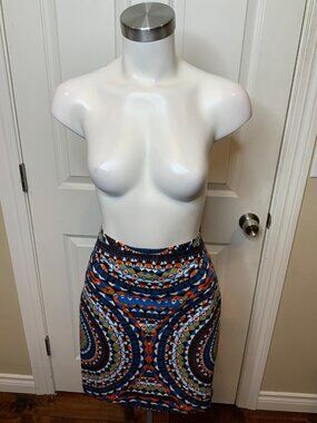 Ollari Anthropologie Multicolor Geometric Deco Beaded Mini Skirt, Size L